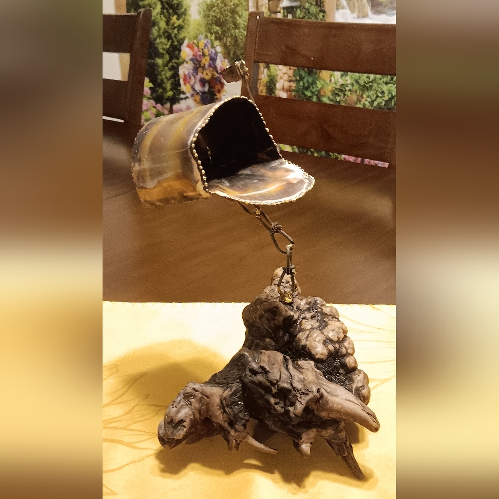Copper Mailbox with Metal Chain Over a Wood Log Base 😍